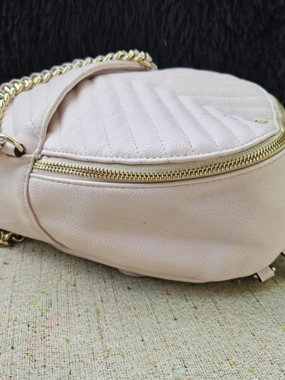 Victoria Secret Women Bag Pink Faux Vegan Leather Backpack V Quilt Purse